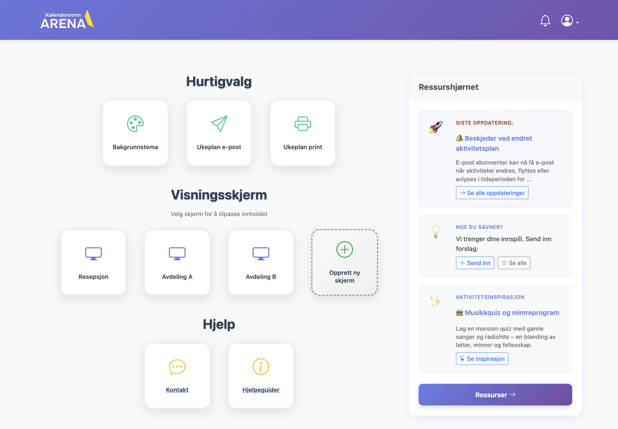 Kalendervenn Arena admin-panel
